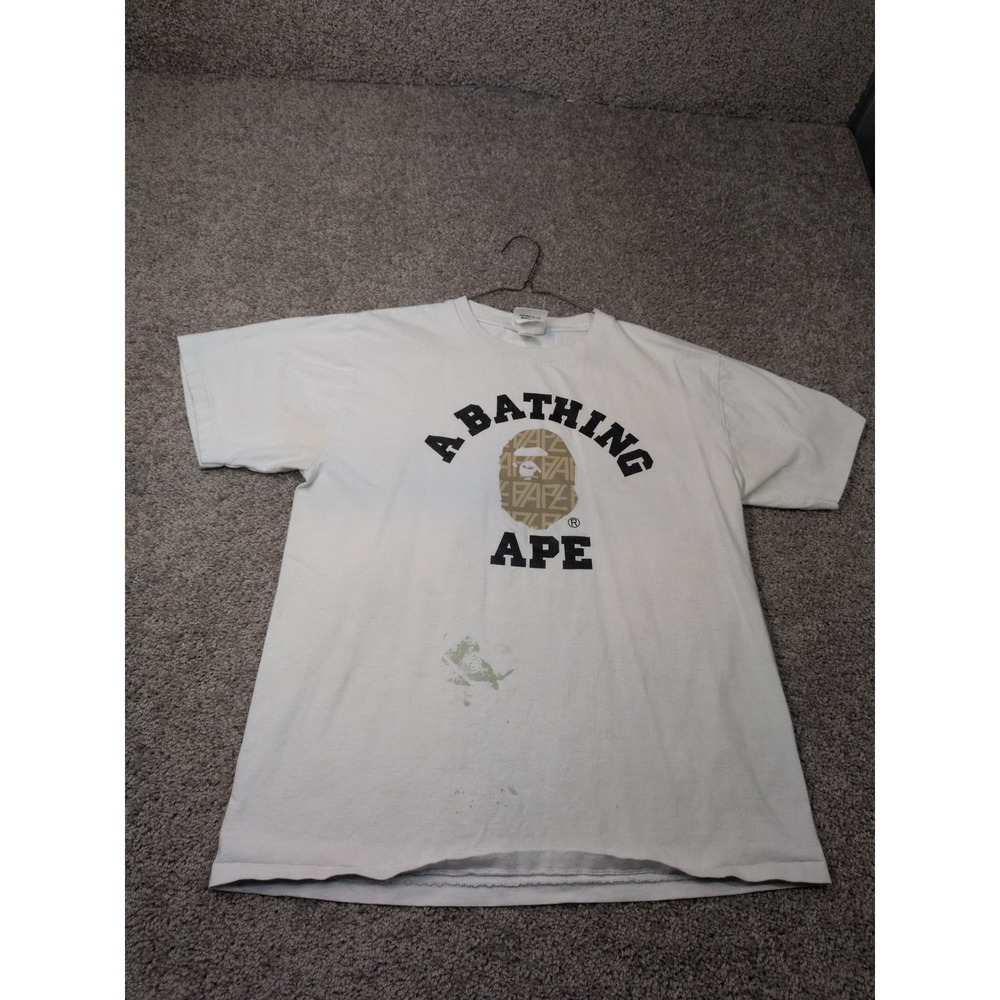 A Bathing Ape BAPE White Graphic Logo T-Shirt Mens Medium 001TEJ301024M